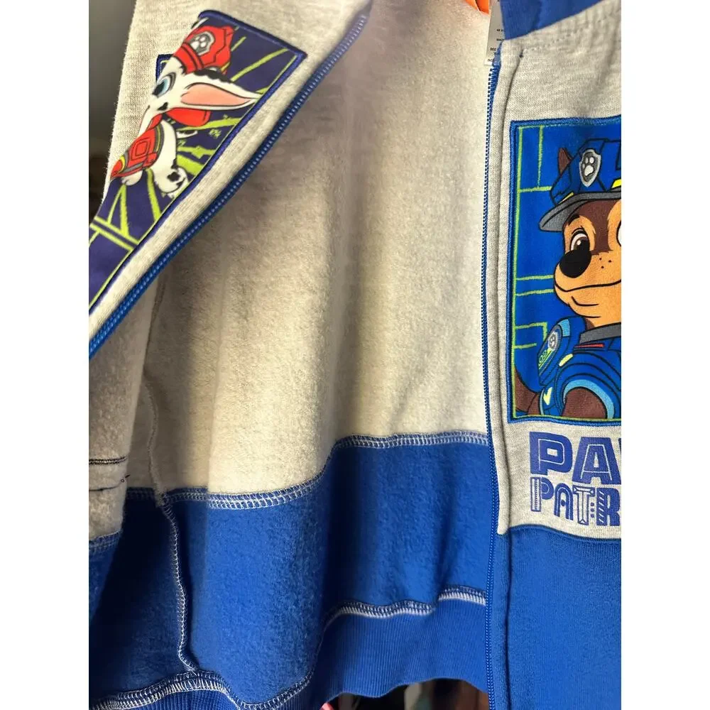 Paw Patrol Zip Up Hoodie Toddler Boys Blue Gray Chase Marshall Rubble Jacket 5/6